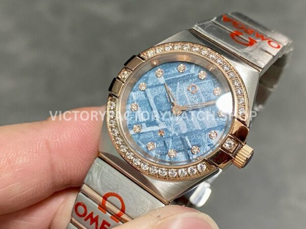 TW Factory Omega Constellation Quartz 131.25.28.60.99.001 27mm Diamond Bezel Half Rose Gold Ste (1) TW Factory Omega Constellation Quartz 131.25.28.60.99.001 27mm Half Rose Gold Diamond Bezel Diamond Blue Dial