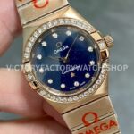 TW Factory Omega Constellation Quartz 131.55.25.60.53.002 27mm Full Rose Gold Diamond Bezel Diamond Gypsophila Blue Dial