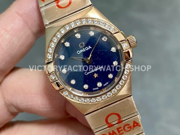 TW Factory Omega Constellation Quartz 131.55.25.60.53.002 27mm Full Rose Gold Diamond Bezel Diamond Gypsophila Blue Dial