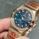 TW Factory Omega Constellation Quartz 131.55.25.60.53.002 27mm Full Rose Gold Diamond Bezel Diamond Gypsophila Blue Dial