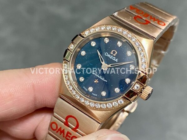 TW Factory Omega Constellation Quartz 131.55.25.60.53.002 27mm Full Rose Gold Diamond Bezel Diamond Gypsophila Blue Dial