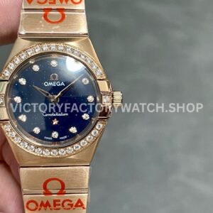 TW Factory Omega Constellation Quartz 131.55.25.60.53.002 27mm Full Rose Gold Diamond Bezel ( (6) TW Factory Omega Constellation Quartz 131.55.25.60.53.002 27mm full rose gold diamond bezel diamond gypsophila blue dial replica watch