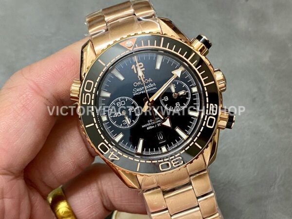 TW Factory Omega Seamaster Planet Ocean Chronograph 215.63.46.51.01.001 44.25mm Full Rose Gold Black Dial
