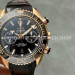 TW Factory Omega Seamaster Planet Ocean Chronograph 215.63.46.51.01.001 44.25mm rose gold leather strap black dial replica watch