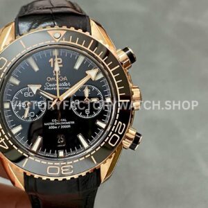 TW Factory Omega Seamaster Planet Ocean Chronograph 215.63.46.51.01.001 44.25mm rose gold leather strap black dial replica watch