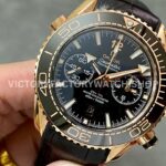 TW Factory Omega Seamaster Planet Ocean Chronograph 215.63.46.51.01.001 44.25mm Rose Gold Leather Strap Black Dial
