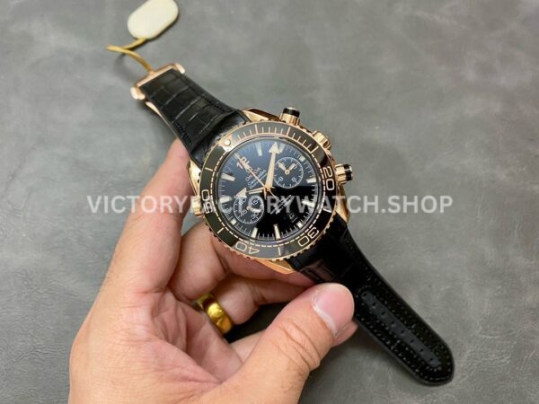 TW Factory Omega Seamaster Planet Ocean Chronograph 215.63.46.51.01.001 44.25mm Rose Gold Leather Strap Black Dial