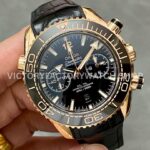 TW Factory Omega Seamaster Planet Ocean Chronograph 215.63.46.51.01.001 44.25mm Rose Gold Leather Strap Black Dial