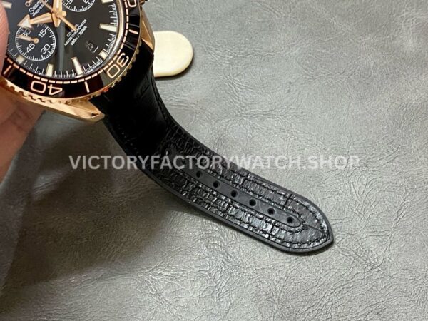 TW Factory Omega Seamaster Planet Ocean Chronograph 215.63.46.51.01.001 44.25mm Rose Gold Leather Strap Black Dial