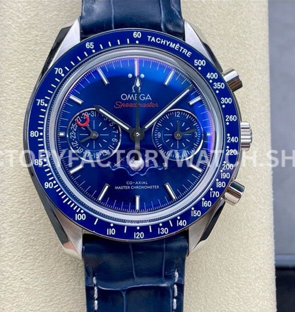 TW Factory Omega Speedmaster Moonphase 304.33.44.52.03.001 44.25mm Steel Leather Strap Blue Dial (8) TW Factory Omega Speedmaster Moonphase 304.33.44.52.03.001 44.25mm steel leather strap blue dial replica watch