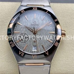 V+ Factory Omega Constellation 131.23.41.21.06.001 41mm Half Rose Gold Black Ceramic Bezel Grey Dial (4) V+ Factory Omega Constellation 41mm with grey dial, half rose gold finish, and black ceramic bezel.