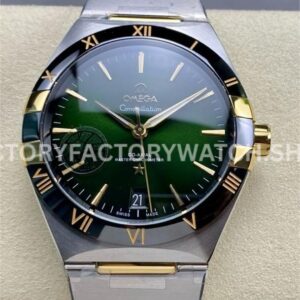 V+ Factory Omega Constellation 131.23.41.21.10.001 41mm Half Yellow Gold Black Ceramic Bezel Green Dial (1) V+ Factory Omega Constellation 131.23.41.21.10.001 41mm half yellow gold black ceramic bezel green dial replica watch