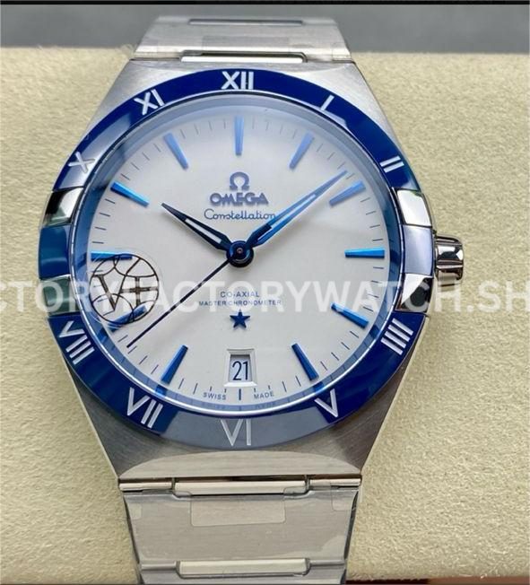 V+ Factory Omega Constellation 131.30.41.21.04.001 41mm Full Steel Blue Ceramic Bezel White Dial (9) V+ Factory Omega Constellation 131.30.41.21.04.001 41mm full steel blue ceramic bezel white dial replica watch