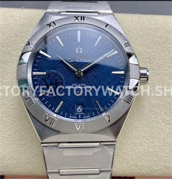 V+ Factory Omega Constellation 131.30.41.21.99.003 41mm Full Steel Silver Titanium Bezel Meteorites Blu ( (8) V+ Factory Omega Constellation 131.30.41.21.99.003 41mm full steel silver titanium bezel meteorites blue dial replica watch