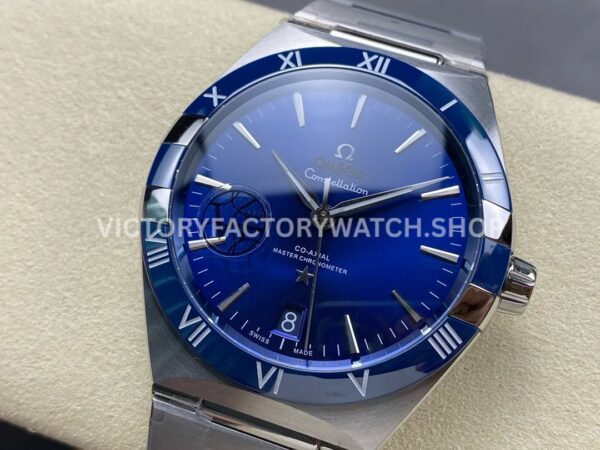 V+ Factory Omega Constellation 131.33.41.21.03.001 41mm Full Steel Blue Ceramic Bezel Blue Dial