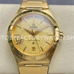 V+ Factory Omega Constellation 131.50.41.21.99.001 41mm full yellow gold ceramic bezel champagne dial replica watch