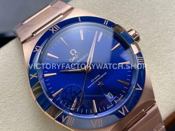 V+ Factory Omega Constellation 131.63.41.21.03.001 41mm Full Rose Gold Blue Ceramic Bezel Blue Dial