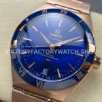 V+ Factory Omega Constellation 131.63.41.21.03.001 41mm Full Rose Gold Blue Ceramic Bezel Blue Dial