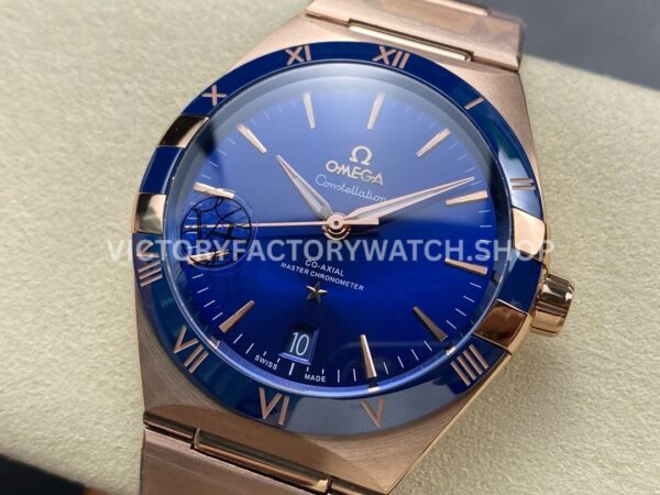V+ Factory Omega Constellation 131.63.41.21.03.001 41mm Full Rose Gold Blue Ceramic Bezel Blue Dial