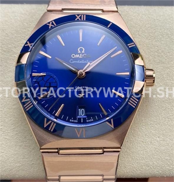 V+ Factory Omega Constellation 131.63.41.21.03.001 41mm full rose gold blue ceramic bezel blue dial replica watch