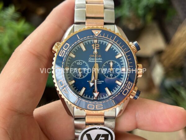 VR Factory Omega Seamaster Planet Ocean Chronograph 215.20.46.51.03.001 45.5mm half rose gold blue dial replica watch