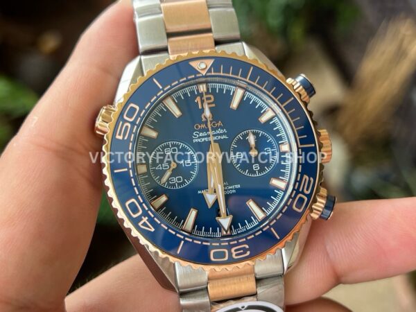 VR Factory Omega Seamaster Planet Ocean Chronograph 215.20.46.51.03.001 45.5mm Half Rose Gold Blue Dial