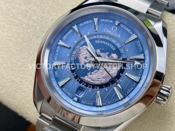 VS Factory Omega Seamaster Aqua Terra Worldtimer 220.10.43.22.03.001 43mm Full Steel Blue Dial