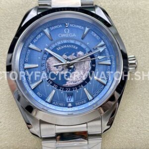 VS Factory Omega Seamaster Aqua Terra Worldtimer 220.10.43.22.03.001 43mm full steel blue dial replica watch