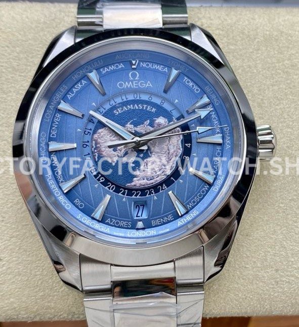 VS Factory Omega Seamaster Aqua Terra Worldtimer 220.10.43.22.03.001 43mm full steel blue dial replica watch