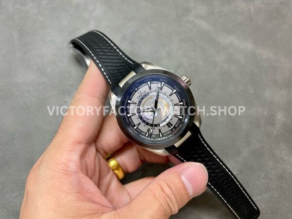 VS Factory Omega Seamaster Aqua Terra Worldtimer 220.92.43.22.99.001 43mm Titanium Black Rubber Strap Grey Dial