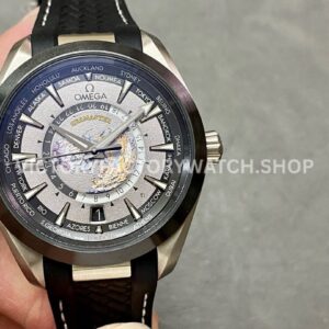VS Factory Omega Seamaster Aqua Terra Worldtimer 220.92.43.22.99.001 43mm titanium black rubber strap grey dial replica watch