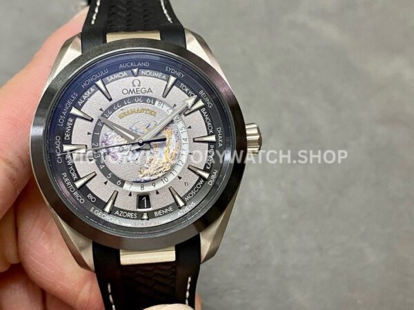 VS Factory Omega Seamaster Aqua Terra Worldtimer 220.92.43.22.99.001 43mm titanium black rubber strap grey dial replica watch