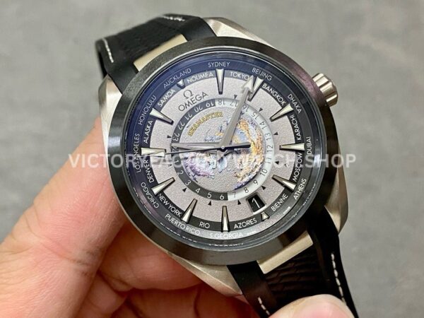 VS Factory Omega Seamaster Aqua Terra Worldtimer 220.92.43.22.99.001 43mm Titanium Black Rubber Strap Grey Dial