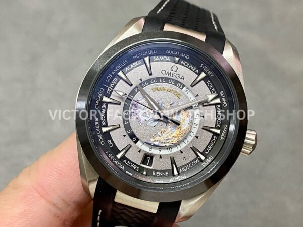 VS Factory Omega Seamaster Aqua Terra Worldtimer 220.92.43.22.99.001 43mm Titanium Black Rubber Strap Grey Dial