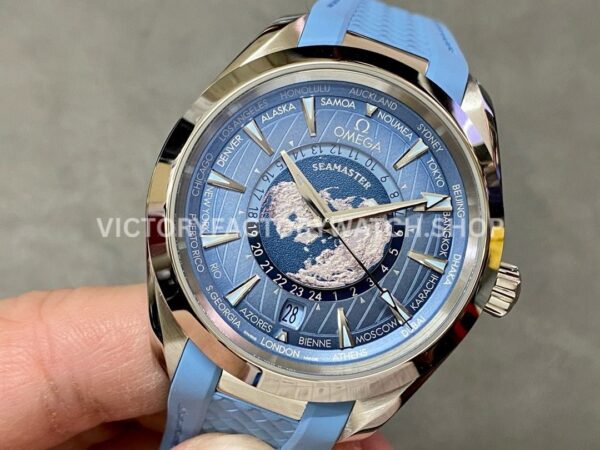 VS Factory Omega Seamaster Aqua Terra Worldtimer Master Chronometer Gmt 220.12.43.22.03.001 43mm Light Rubber Strap Blue Dial