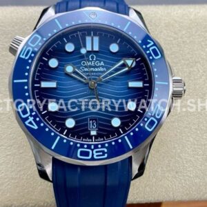 VS Factory Omega Seamaster Diver 300M 210.32.42.20.03.002 42mm Steel Blue Rubber Strap Blue Dial (2) VS Factory Omega Seamaster Diver 300M 210.32.42.20.03.002 42mm steel blue rubber strap light blue dial replica watch