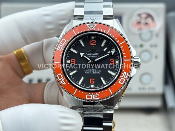 VS+ Factory Omega Seamaster Planet Ocean 600M 217.32.42.21.01.004 42mm full steel orange ceramic black dial replica watch