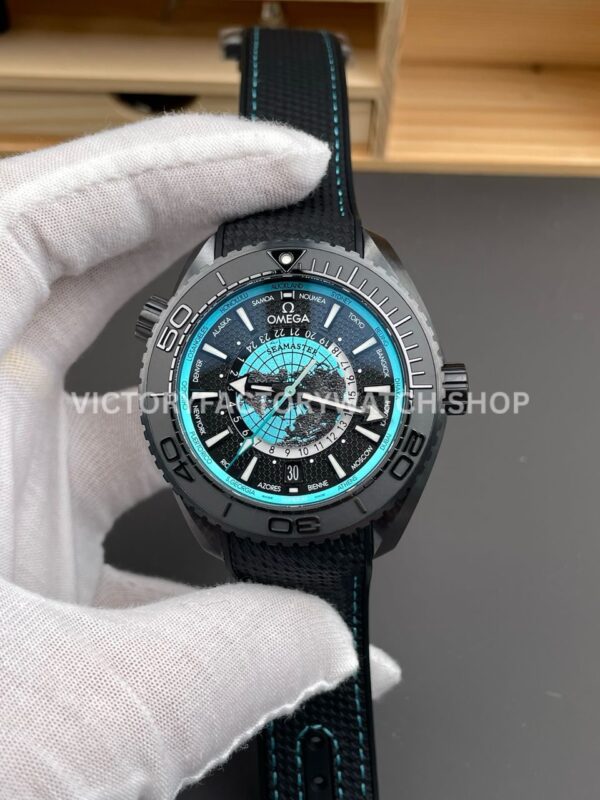 VS Factory Omega Seamaster Planet Ocean Worldtimer 600M 215.92.46.22.01.006 45.5mm rubber strap black dial replica watch