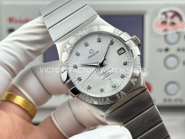 OVS Factory Omega Constellation 123.10.38.21.52.001 38mm Full Steel Diamond Bezel Diamond Silver Dial OVS Factory Omega Constellation 123.10.38.21.52.001 38mm Full Steel Diamond Bezel Diamond Silver Dial
