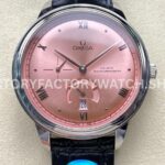 YMS Factory Omega De Ville Prestige 434.13.41.21.10.001 41mm Steel Leather Strap Roman Numerals Pink D (8) YMS Factory Omega De Ville Prestige 434.13.41.21.10.001 41mm steel leather strap Roman numerals pink dial replica watch