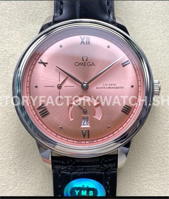 YMS Factory Omega De Ville Prestige 434.13.41.21.10.001 41mm Steel Leather Strap Roman Numerals Pink D (8) YMS Factory Omega De Ville Prestige 434.13.41.21.10.001 41mm steel leather strap Roman numerals pink dial replica watch