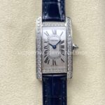 8848 Factory Cartier Tank Américaine 19mm Diamond Bezel Roman Numerals Silver Dial (1) 8848 Factory Cartier Tank Américaine WJTA0002 rose gold diamond bezel silver dial