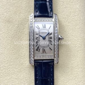 8848 Factory Cartier Tank Américaine 19mm Diamond Bezel Roman Numerals Silver Dial (1) 8848 Factory Cartier Tank Américaine WJTA0002 rose gold diamond bezel silver dial