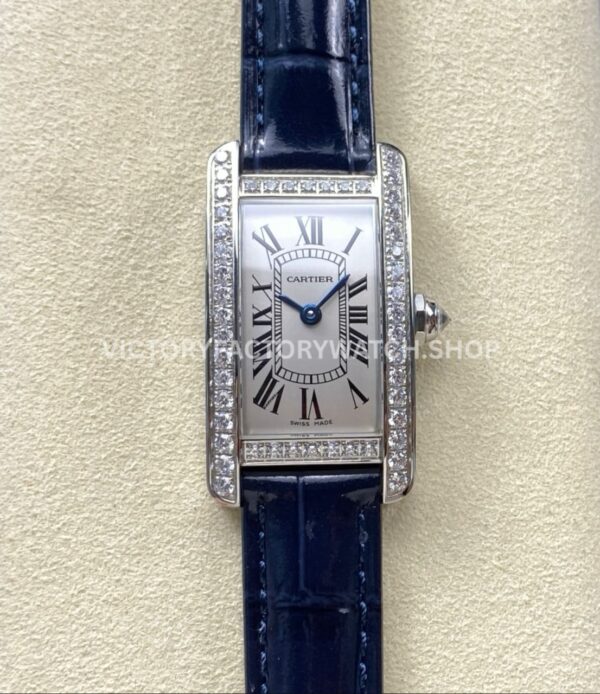 8848 Factory Cartier Tank Américaine 19mm Diamond Bezel Roman Numerals Silver Dial (1) 8848 Factory Cartier Tank Américaine WJTA0002 rose gold diamond bezel silver dial