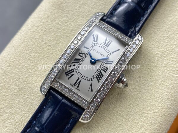 8848 Factory Cartier Tank Américaine 19mm Diamond Bezel Roman Numerals Silver Dial (2) 8848 Factory Cartier Tank Américaine 19mm Diamond Bezel Roman Numerals Silver Dial