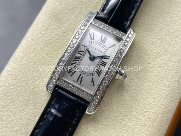 8848 Factory Cartier Tank Américaine 19mm Leather Strap Diamond Bezel Roman Numerals Silver Dial (1) 8848 Factory Cartier Tank Américaine 19mm Leather Strap Diamond Bezel Roman Numerals Silver Dial
