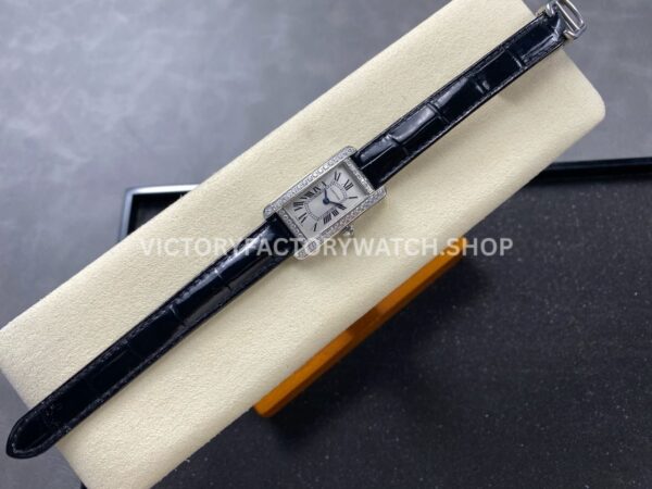 8848 Factory Cartier Tank Américaine 19mm Leather Strap Diamond Bezel Roman Numerals Silver Dial (2) 8848 Factory Cartier Tank Américaine 19mm Leather Strap Diamond Bezel Roman Numerals Silver Dial
