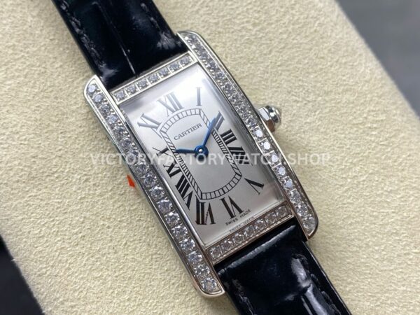 8848 Factory Cartier Tank Américaine 19mm Leather Strap Diamond Bezel Roman Numerals Silver Dial (3) 8848 Factory Cartier Tank Américaine 19mm Leather Strap Diamond Bezel Roman Numerals Silver Dial