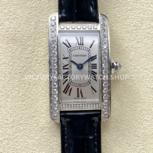 8848 Factory Cartier Tank Américaine 19mm Leather Strap Diamond Bezel Roman Numerals Silver Dial (9) 8848 Factory Cartier Tank Américaine 19mm black leather diamond bezel silver dial