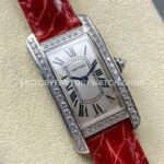 8848 Factory Cartier Tank Américaine 19mm Roman Numerals Silver Dial (1) 8848 Factory Cartier Tank Américaine 19mm Red Leather Strap Diamond Bezel Roman Numerals Silver Dial